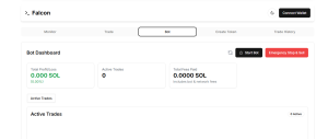 Falcon dashboard interface - Solana trading bot for Pump.fun